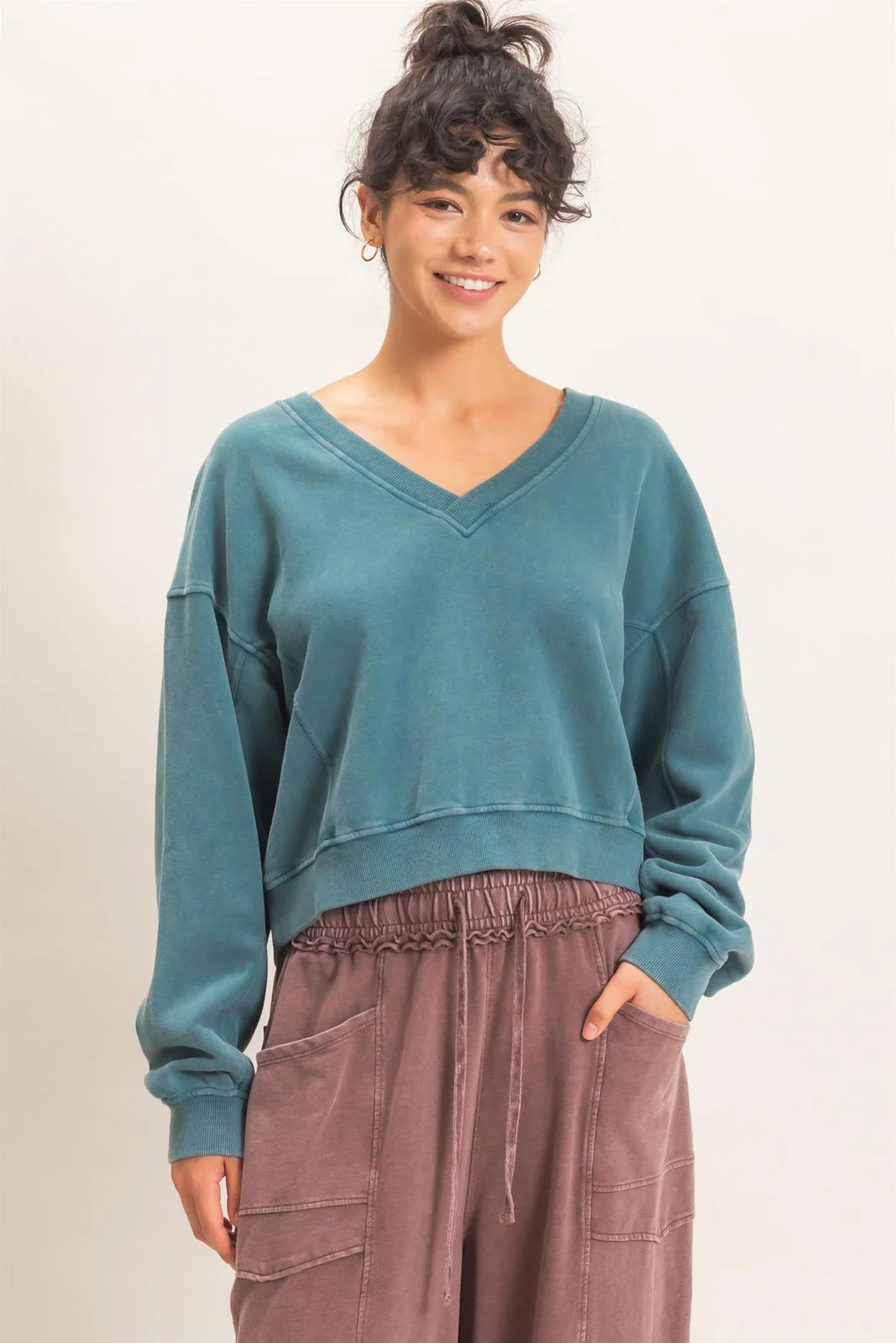 Vneck Sweatshirt Dark Teal