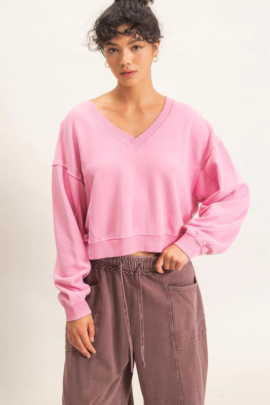 Vneck Sweatshirt Pink