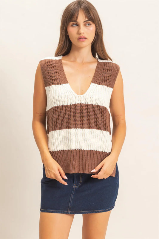 Brown/Cream Stripe Sweater Vest