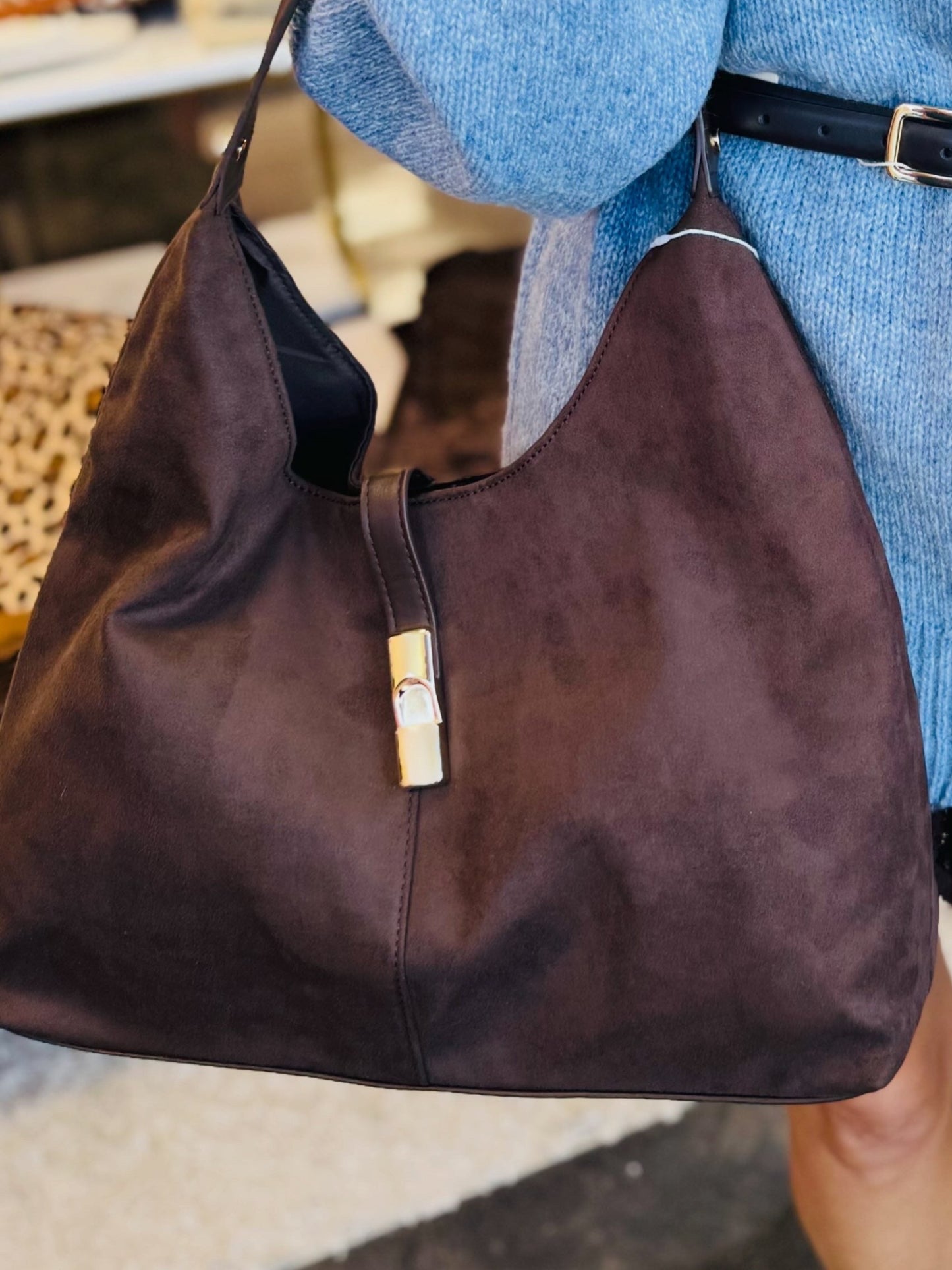 Chocolate Brown Suede Shoulder Purse