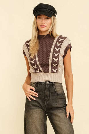 Cable Knit Sweater-Brown