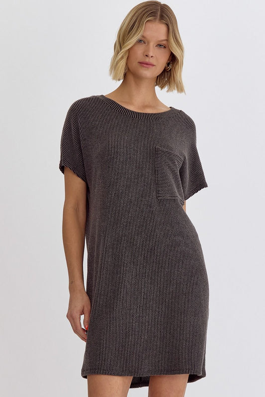 Corded Tee Dress-Charcoal