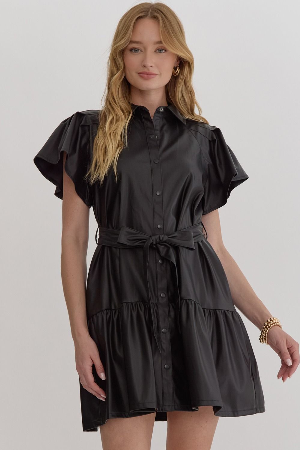 Black Leather Aline Dress with Belt