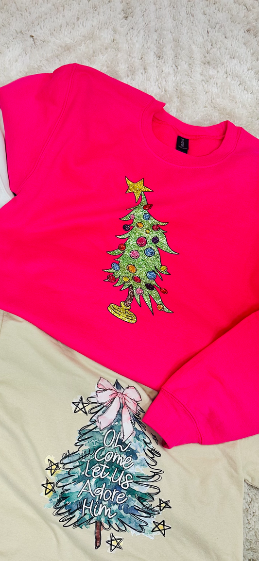 Grinch Tree-Hot Pink Sweatshirt