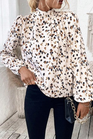 Leopard Print Lantern Sleeve Top