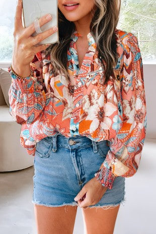 Floral Front Button Top