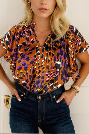 Leopard Satin Button Up