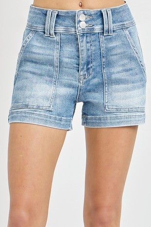 High Rise Patch Front Pocket Shorts