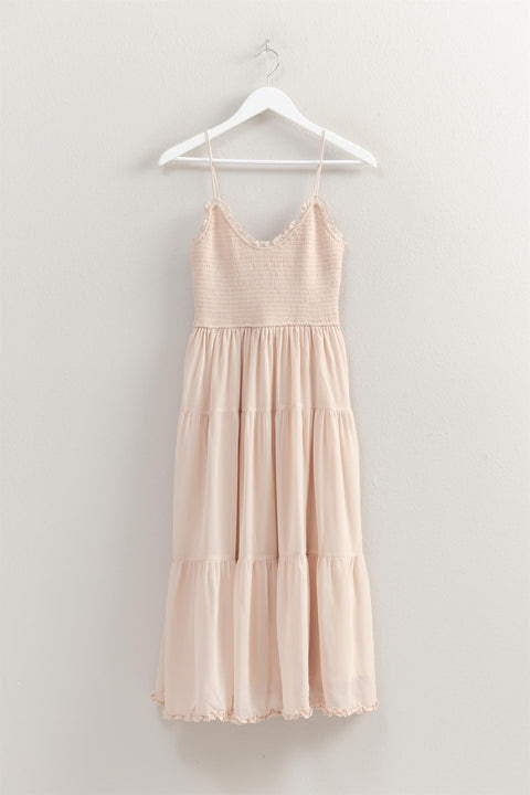 Chiffon Smocked Dress Champagne