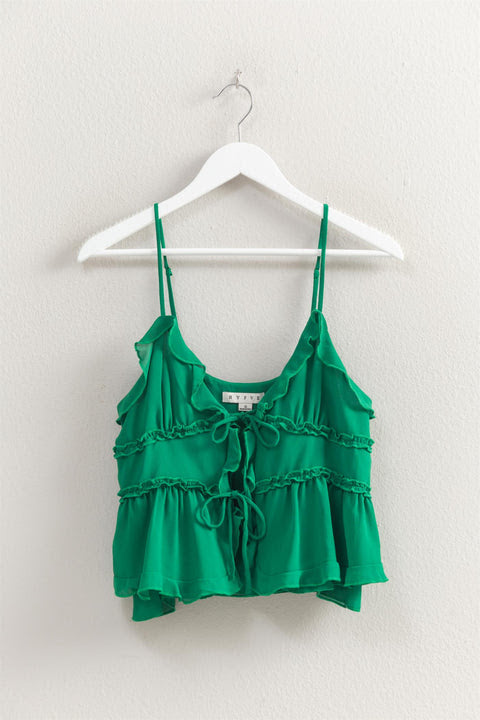 Chiffon Ruffle Tank Emerald Green