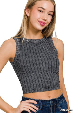 Ribbed Crop Tank Ash Black