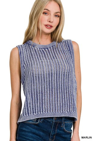 Acid wash Fishnet Tank Blue