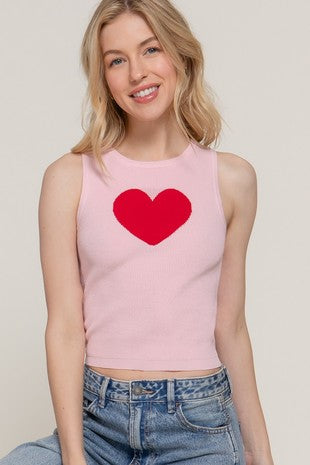 Heart Jacquard Summer Tank Pink