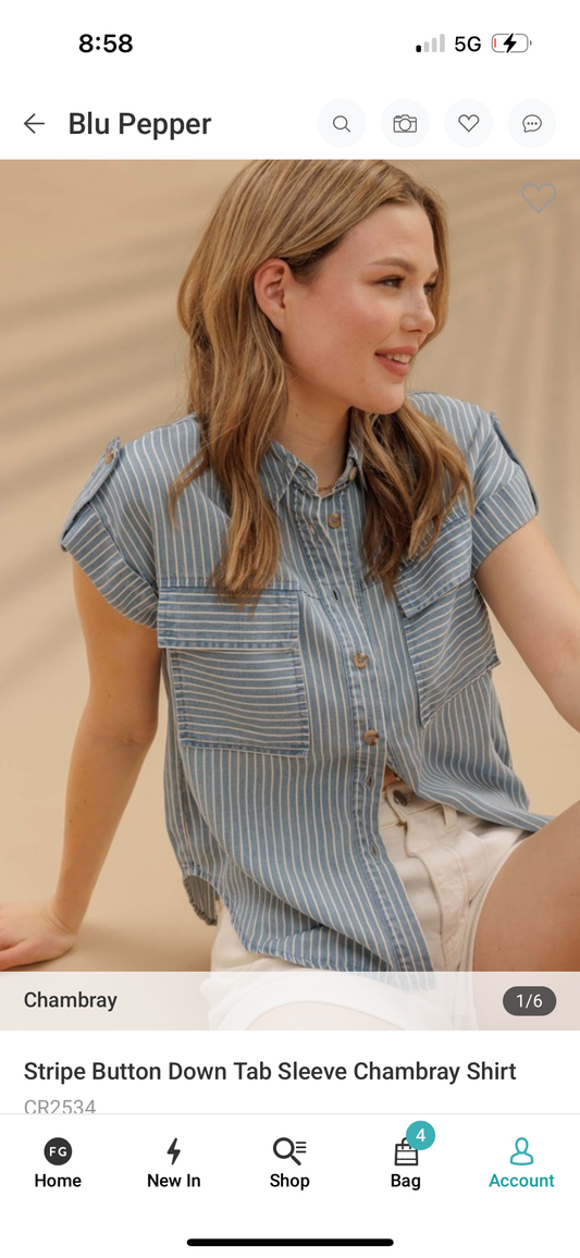 Chambray Stripe Button Down Top