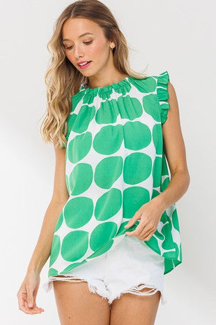 Green Dot Mock Neck Top