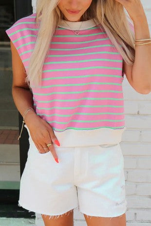Pink Stripe Cap Sleeve Top