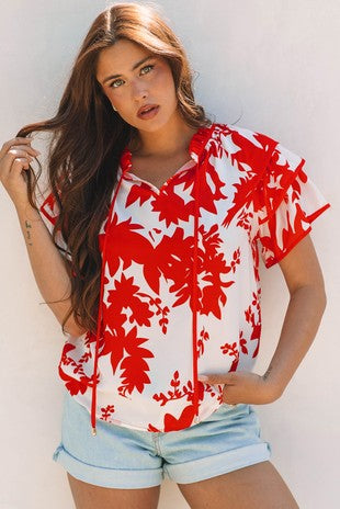 Red Floral Stack Sleeve Top