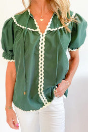 Mist Green Ric Rac Trim Top