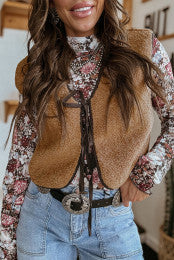 Camel/Brown Fleece Tie Vest