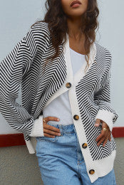Herringbone Front Button Cardigan