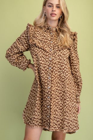 Leopard Print Denim Dress