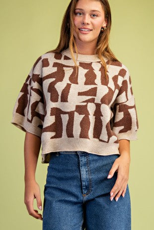 Geometric Sweater Brown/Cream