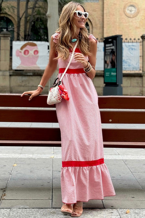 Red Seersucker Maxi Dress
