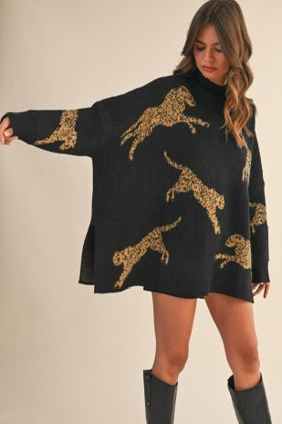 Mockneck Oversized Leopard Sweater