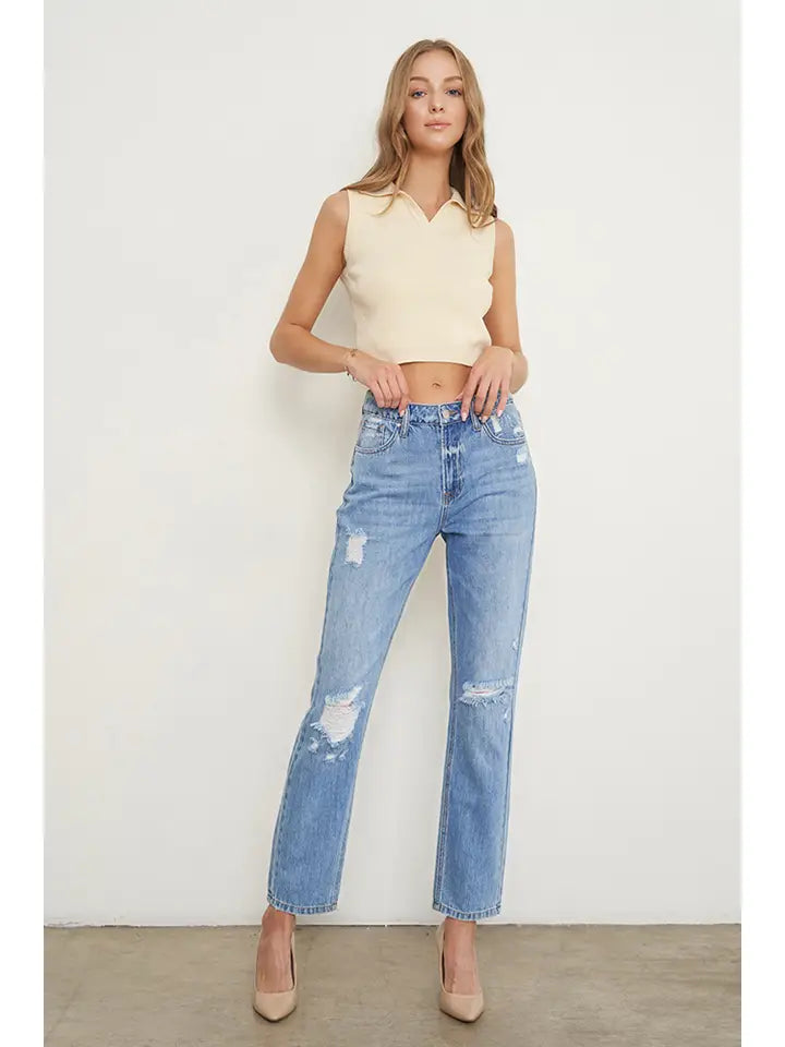 Insane Gene Knee Distressed Girlfriend Jeans