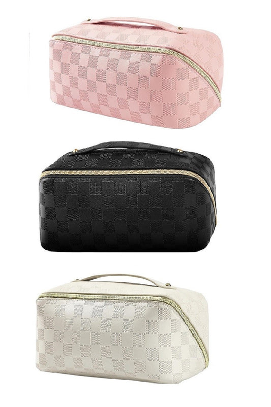 Checkered Make up Bag - Pink/White/Black