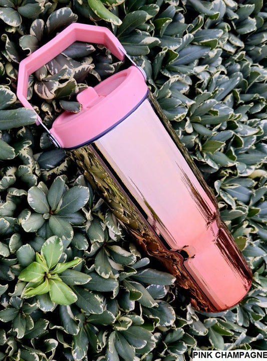 Pink Iridescent Water Bottle with Straw