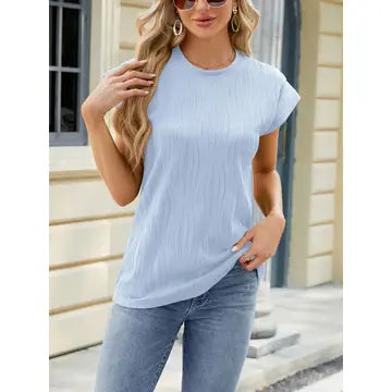 Textured Short Sleeve Top Baby Blue