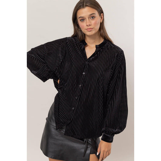 Velvet Striped Blouse Black