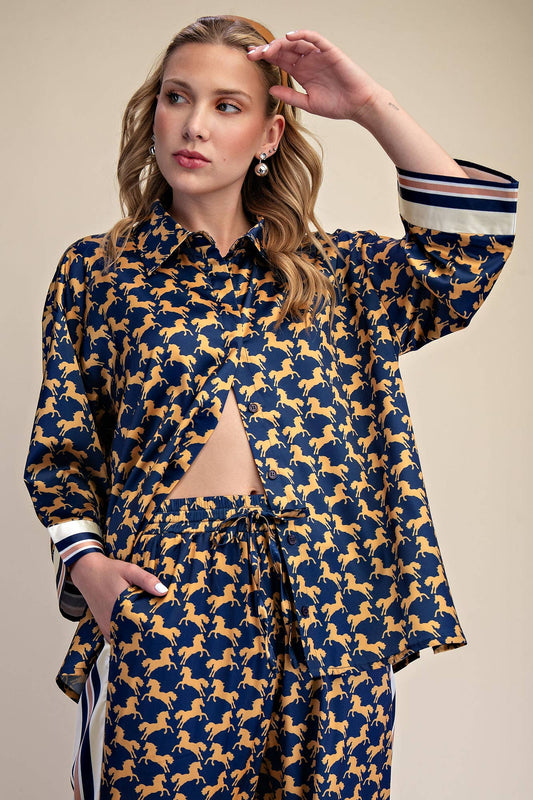 Button Front Animal Print Shirt