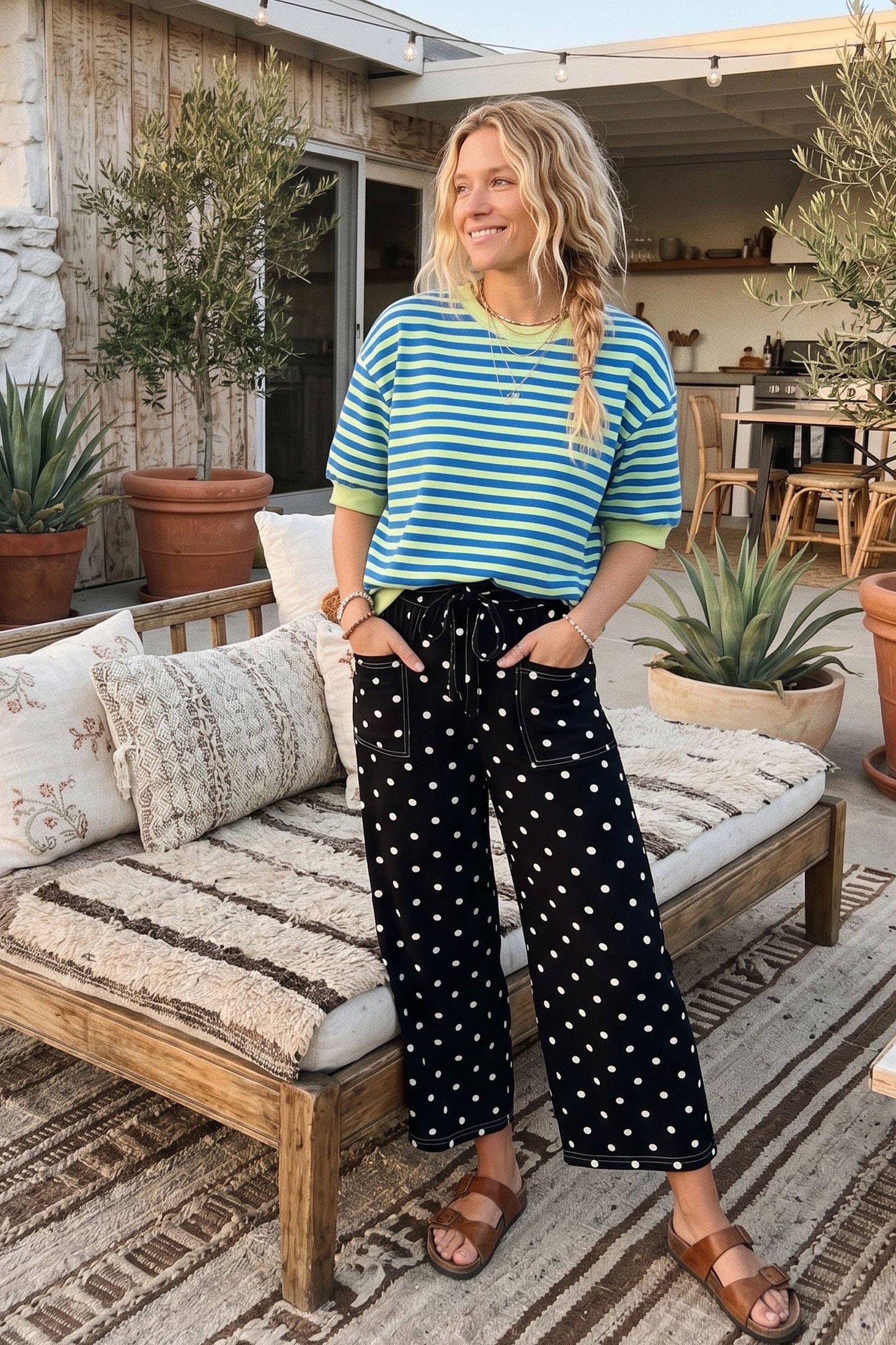 Striped Contrast Trim Knit Top