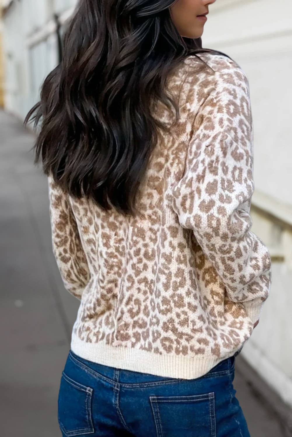 Leopard Drop Shoulder Sweater Cardigan | S-XL