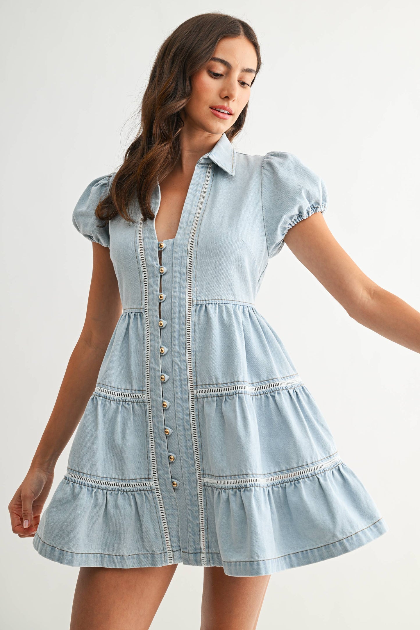 Puff Sleeve Denim Mini Dress