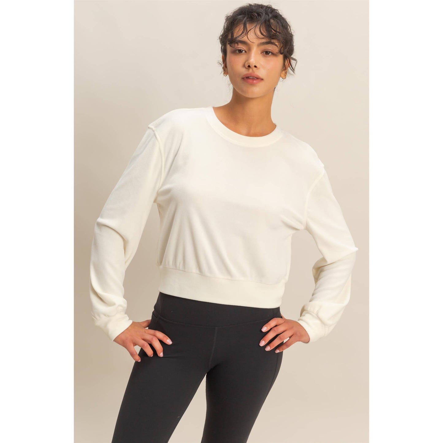 Banded Waist Velour Sweatshirt