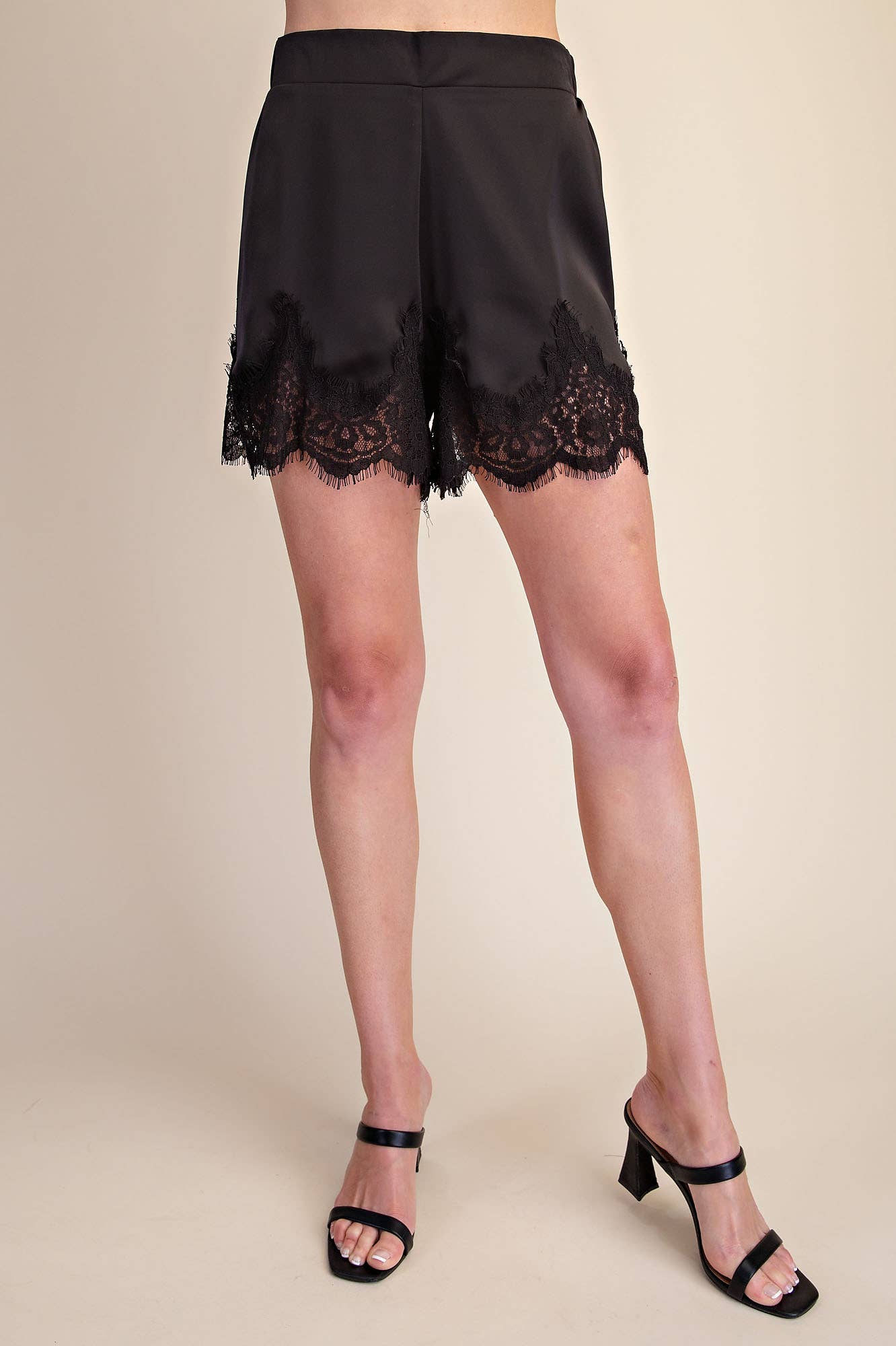 Satin Short With Lace Trim Detail