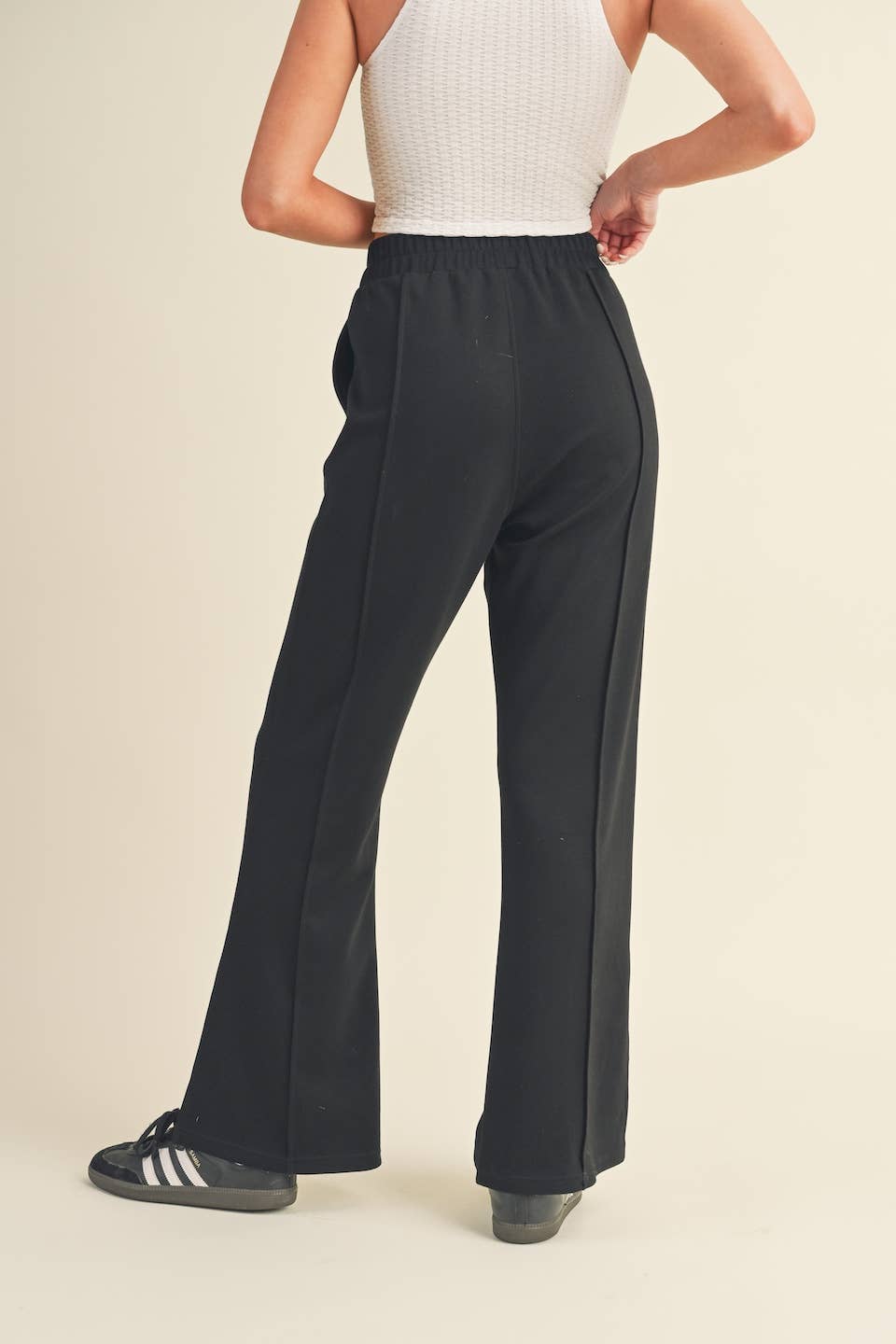 Wide Leg Scuba Pants with Side Slit