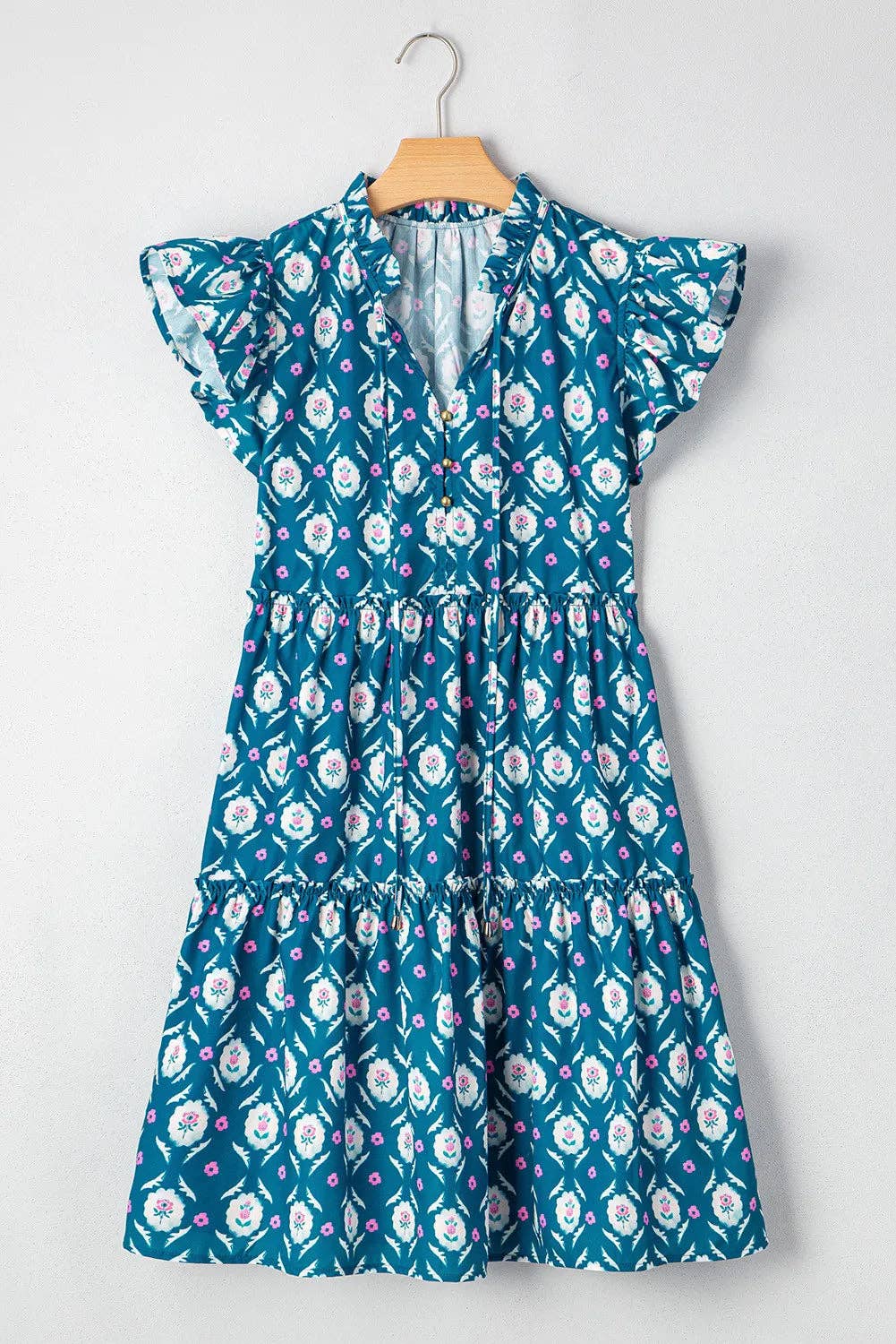 Floral Ruffle Sleeve Tiered Dress