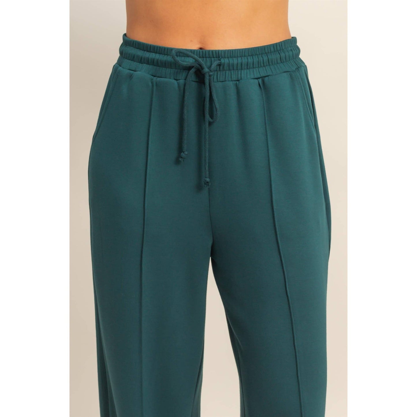 Scuba High-Waist Drawstring Pintuck Wide Leg Pants