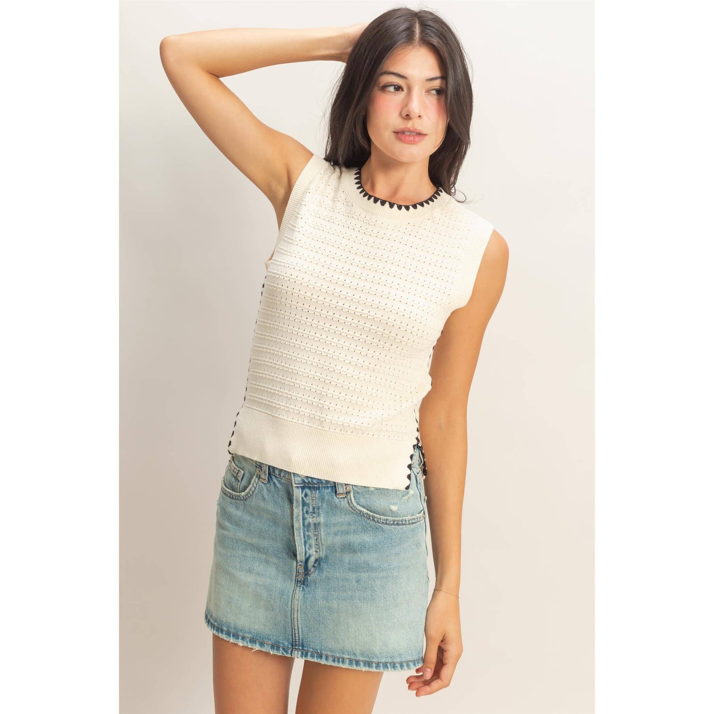 Eyelet Sleeveless Knit Top
