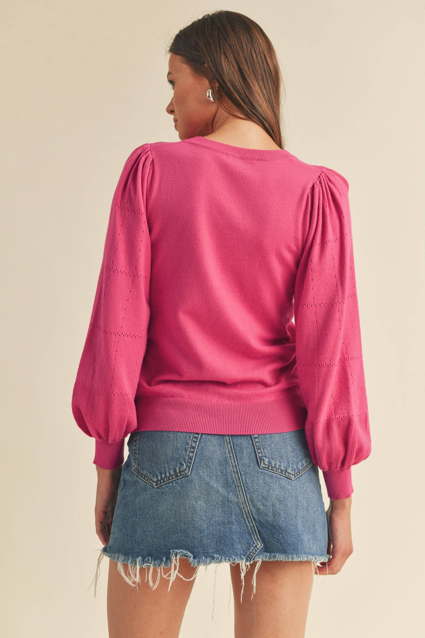 POINTELLE PUFF SLEEVE SWEATER MSW10115