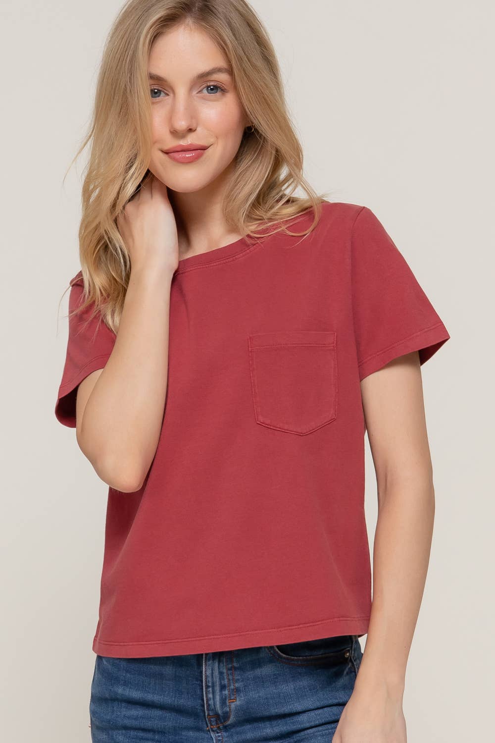 Short Sleeve Garment Dye Knit Top