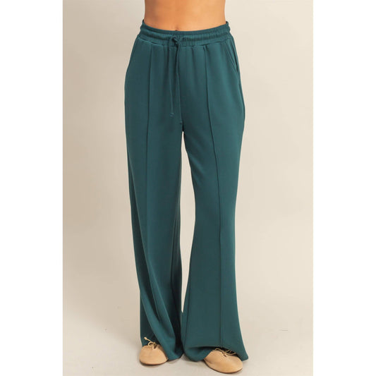 Scuba High-Waist Drawstring Pintuck Wide Leg Pants
