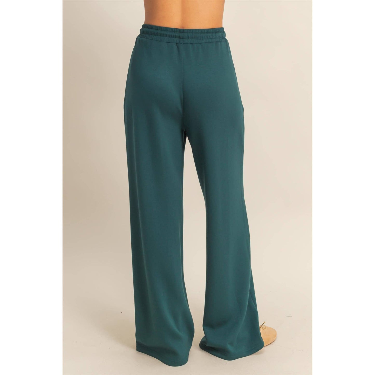Scuba High-Waist Drawstring Pintuck Wide Leg Pants