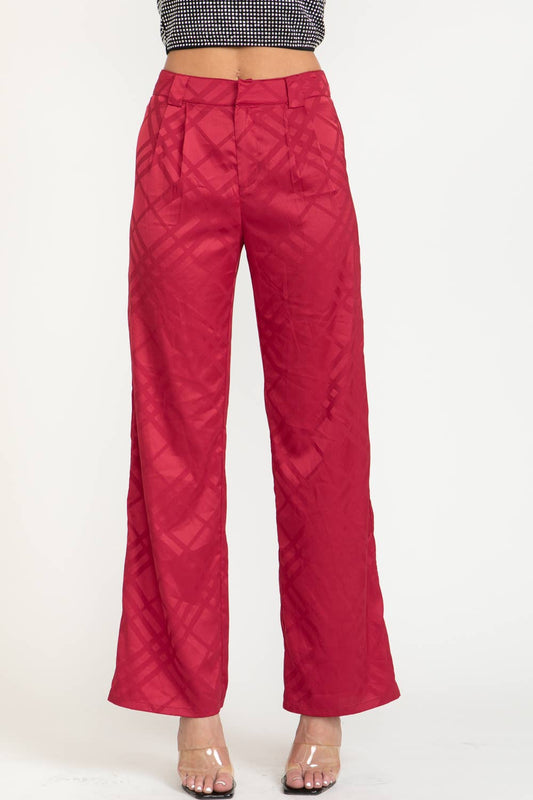Plaid Print Satin Women's Pants