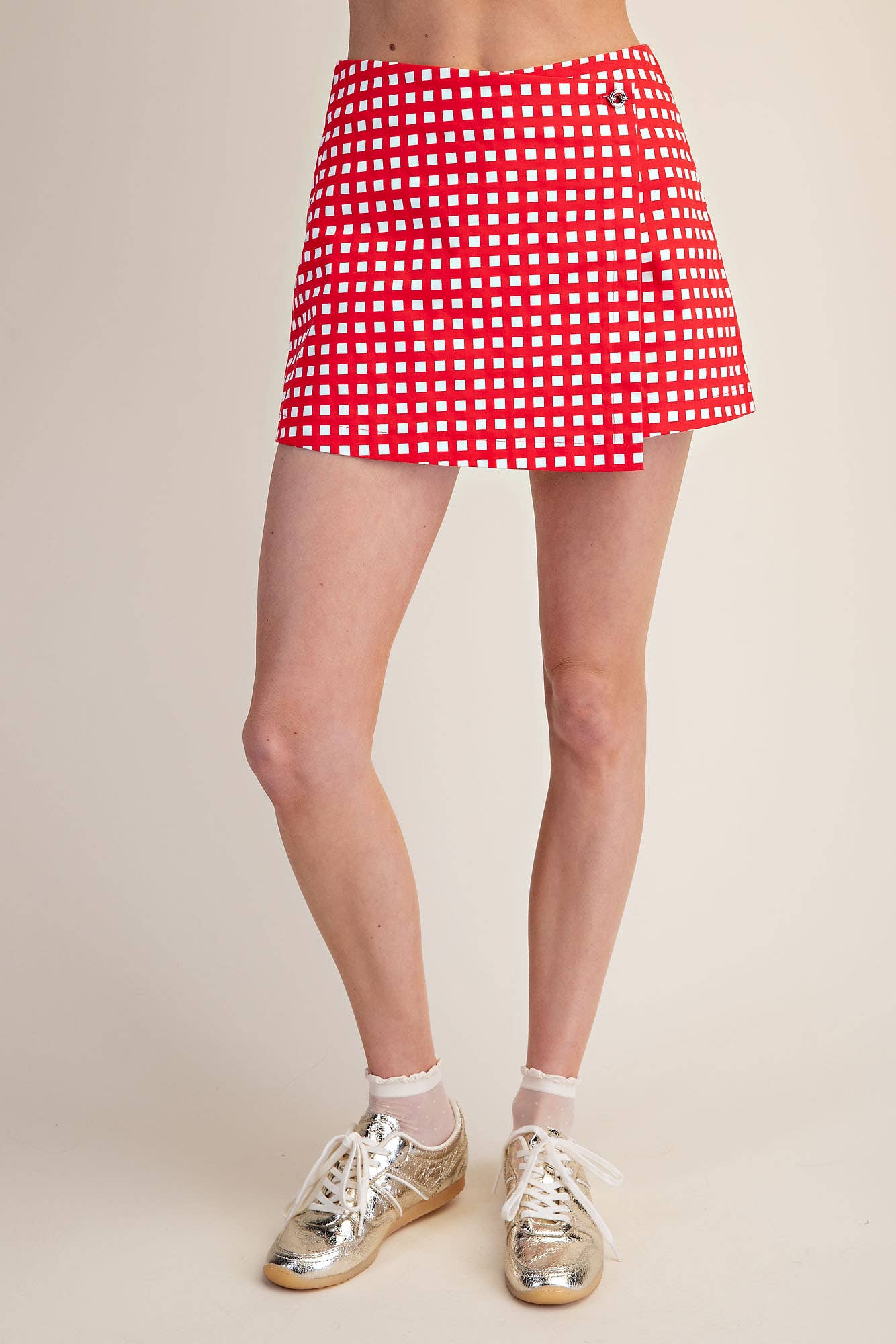 Wrap Skort Checkered With Front Button