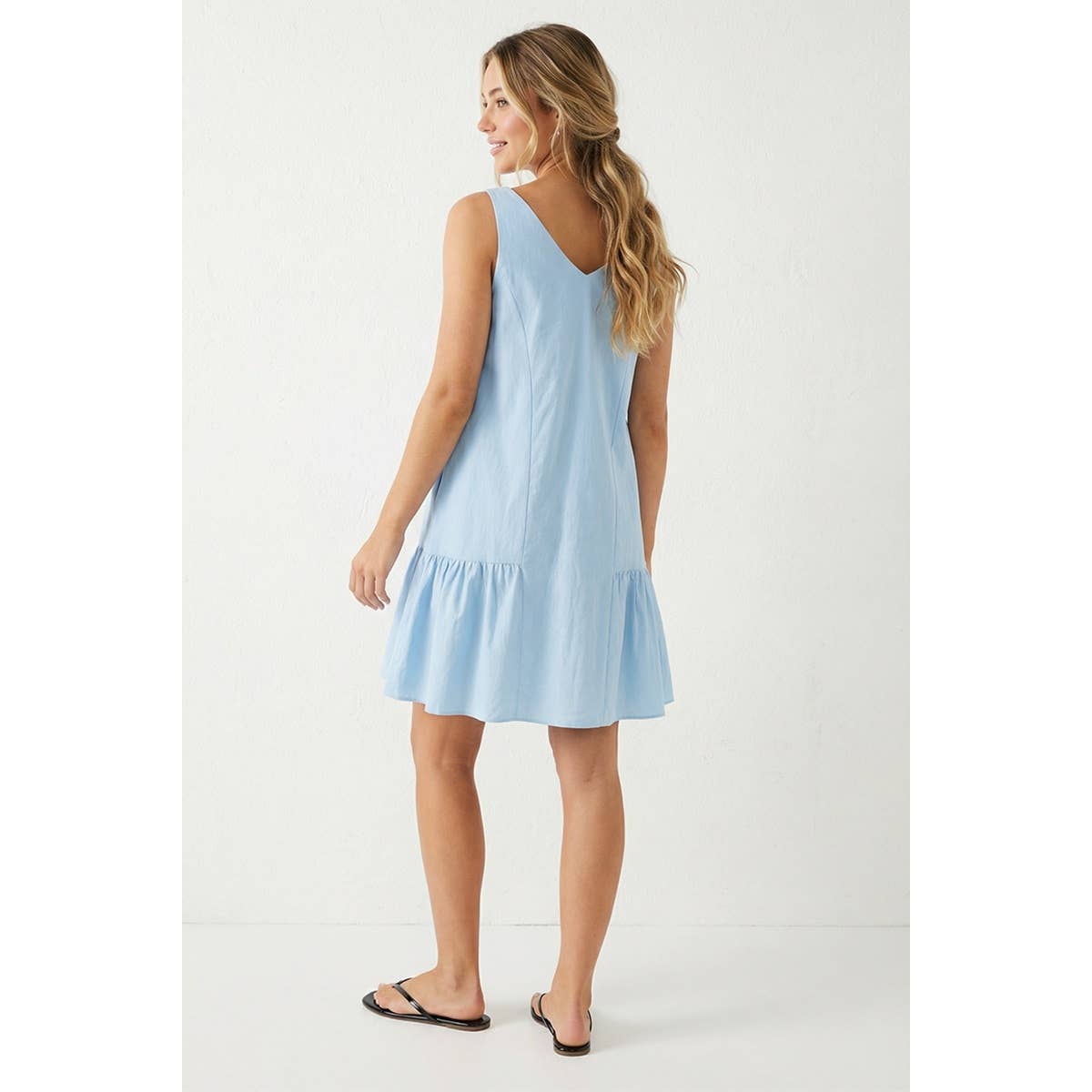 Button Detail Ruffle Mini Dress